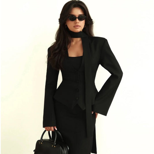 Long Sleeve Blazer Jacket with Scarf for Women, Rosella
