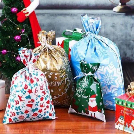Christmas Gift Bags, Drawstring Design, Set of 15