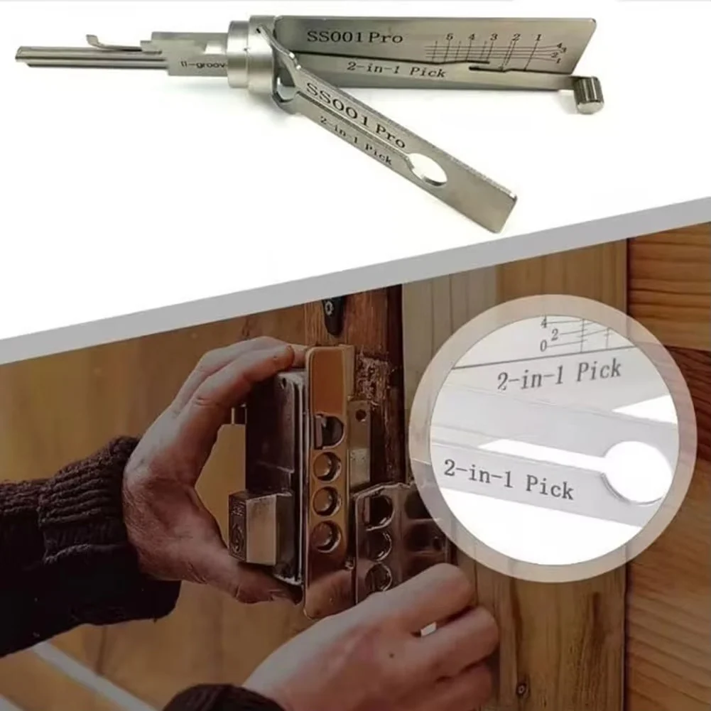Stainless Steel Key Decoder, 2-in-1 Lock Decoding and Picking Tool for Locksmiths