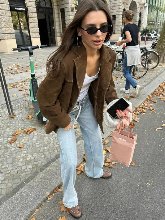 Brown Suede Jacket for Women, Elegant Design