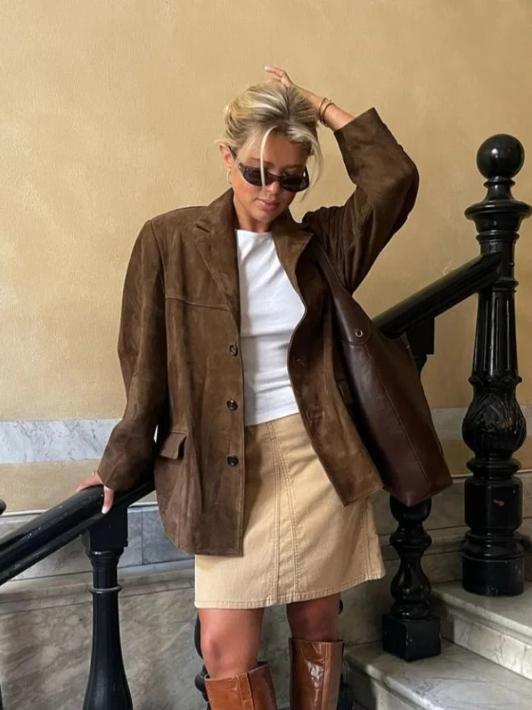 Brown Suede Jacket for Women, Elegant Design