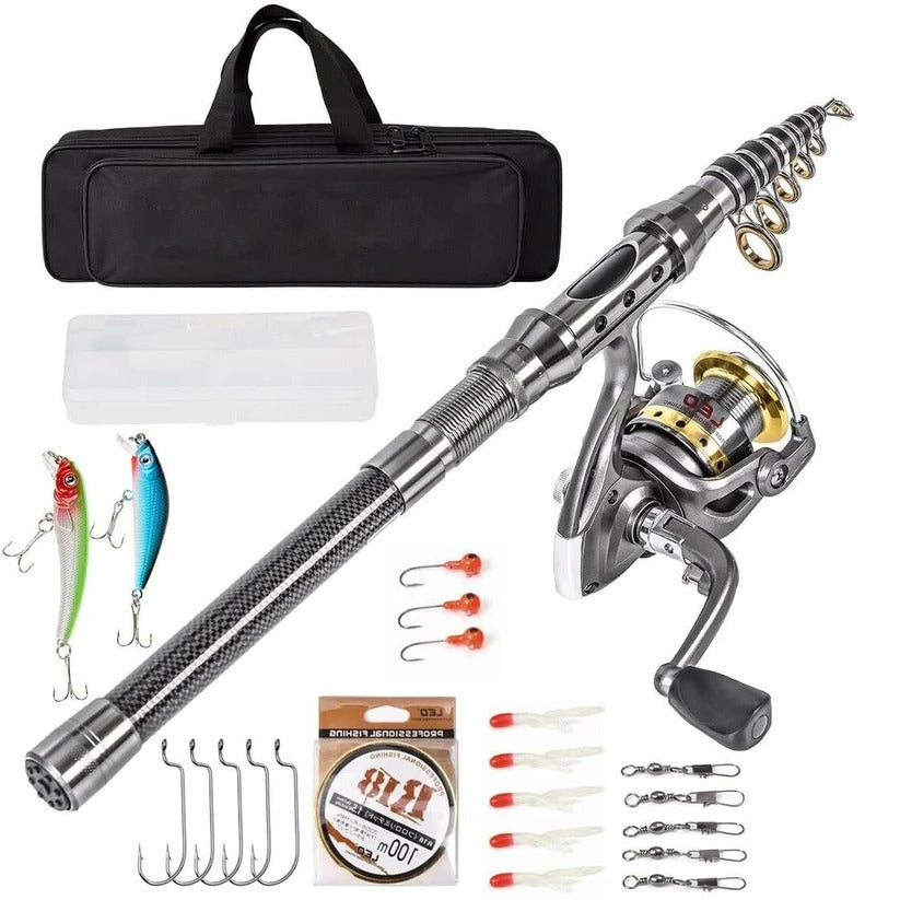 Carbon Fiber Telescopic Fishing Rod and Reel Combo for Saltwater and Freshwater