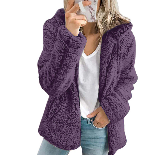 Soft Fleece Teddy Bear Coat with Pockets and Zipper, Elegant Design