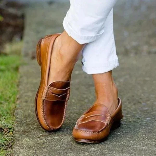 Vintage Women Slip On Loafers, Low Heel PU Leather Shoes