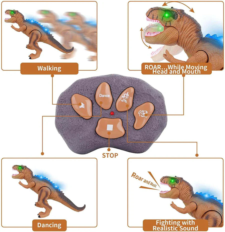 Remote Control T-Rex Dinosaur Toy, LED Light Up, Walking and Roaring Features