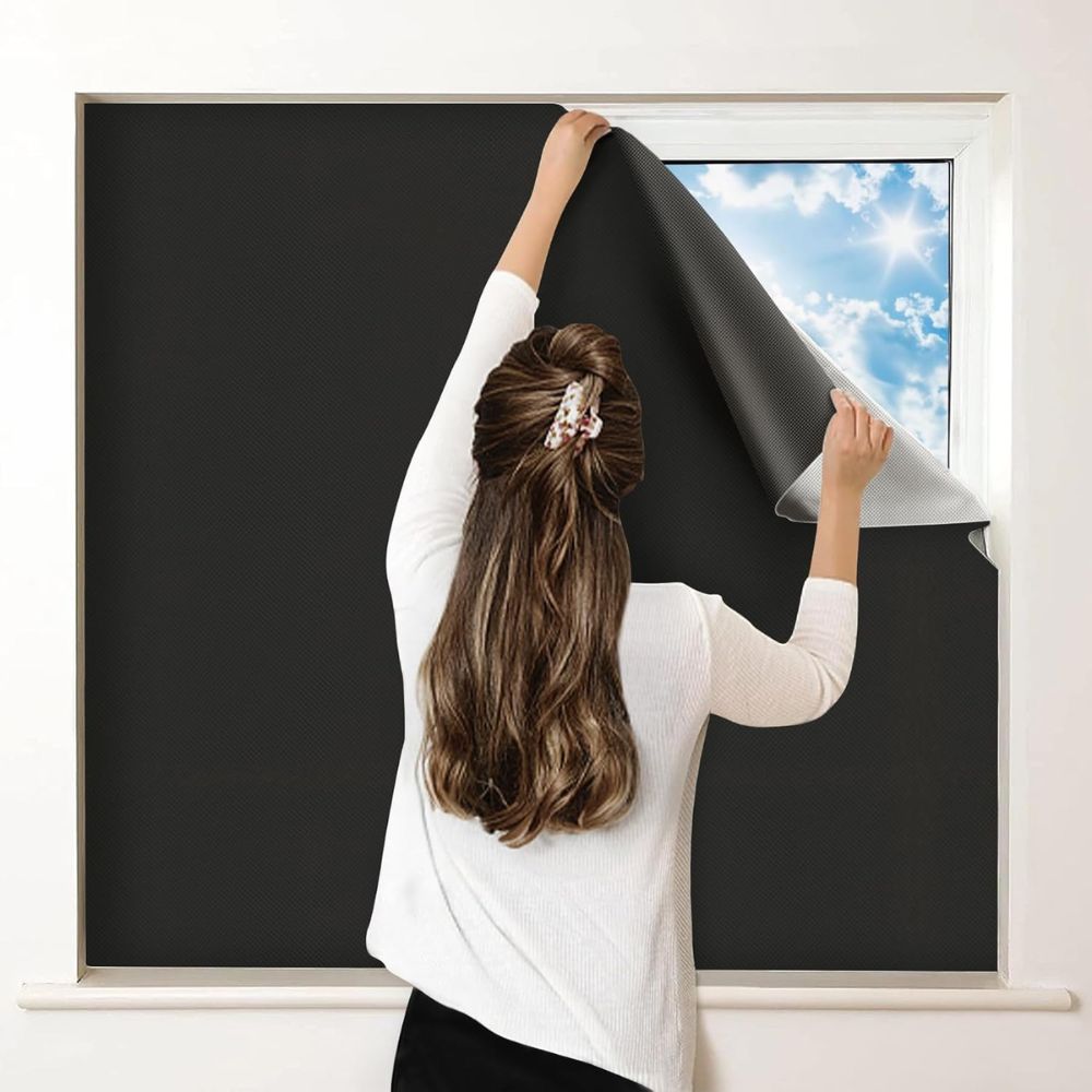 Blackout Window Cover Shade, Adhesive Sun Blocking Design