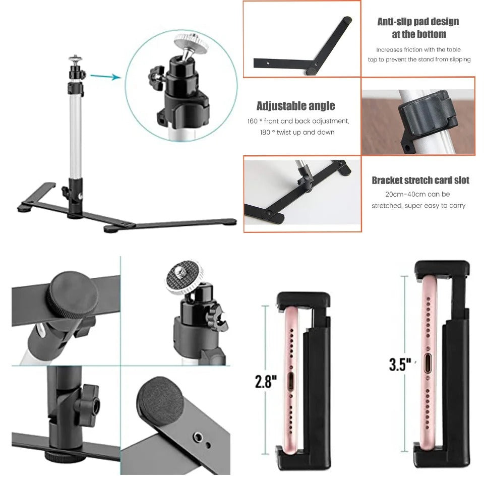 Ring Light Tripod Stand with Phone Holder and Adjustable Height