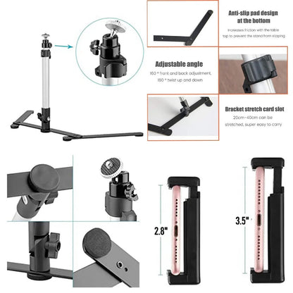 Ring Light Tripod Stand with Phone Holder and Adjustable Height