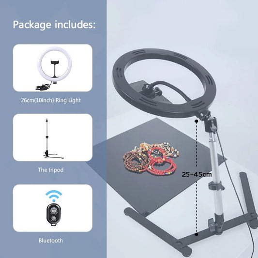 Ring Light Tripod Stand with Phone Holder and Adjustable Height