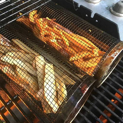 Stainless Steel BBQ Grill Basket with Rolling Design