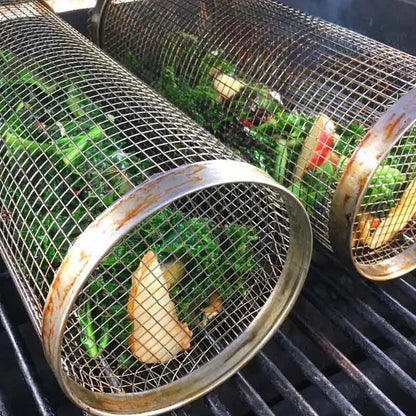 Stainless Steel BBQ Grill Basket with Rolling Design