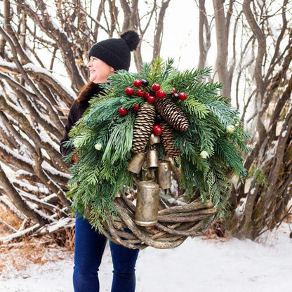 Farmhouse Christmas Wreath, Boho Style Holiday Decor