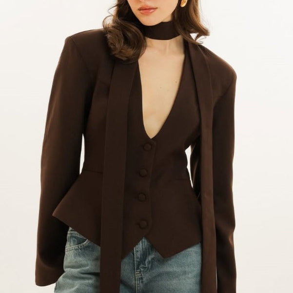 Long Sleeve Blazer Jacket with Scarf for Women, Rosella