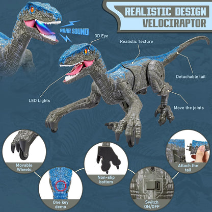 Remote Control Velociraptor Dinosaur Toy with Lights and Sounds Effects