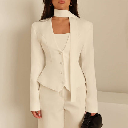 Long Sleeve Blazer Jacket with Scarf for Women, Rosella