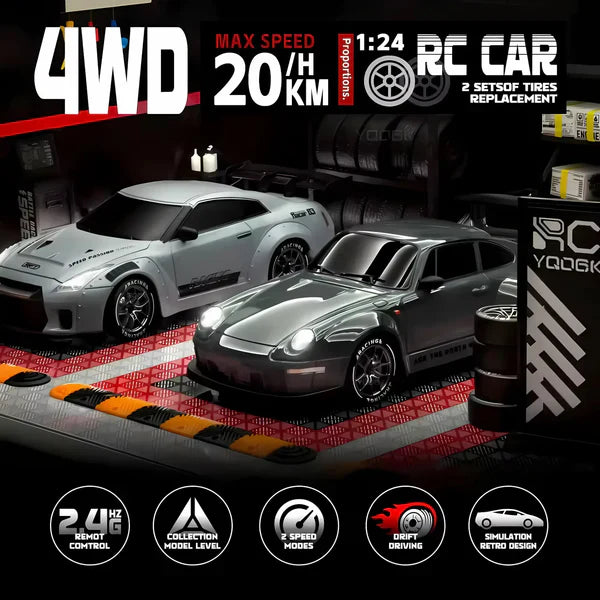 4WD RC Car with LED Lights, Retro Drift Master