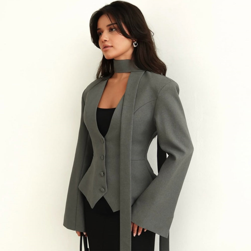 Long Sleeve Blazer Jacket with Scarf for Women, Rosella