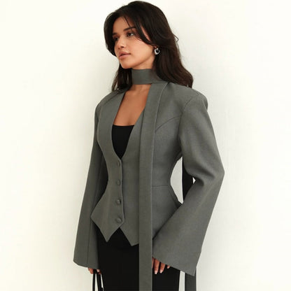 Long Sleeve Blazer Jacket with Scarf for Women, Rosella