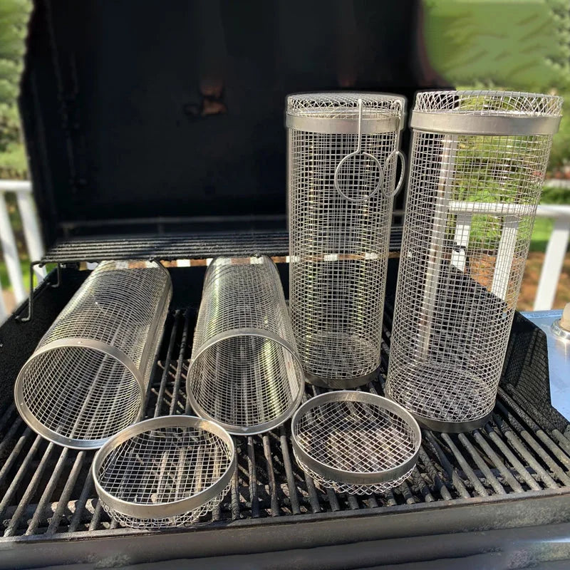 Stainless Steel BBQ Grill Basket with Rolling Design