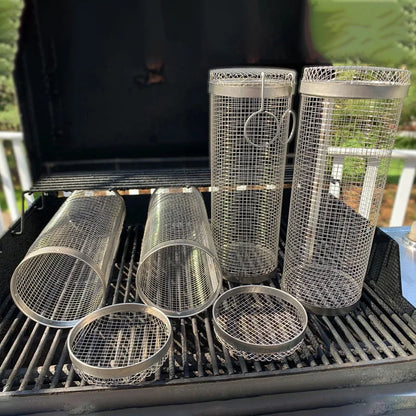 Stainless Steel BBQ Grill Basket with Rolling Design