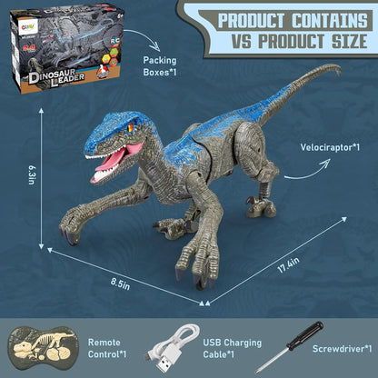 Remote Control Velociraptor Dinosaur Toy with Lights and Sounds Effects