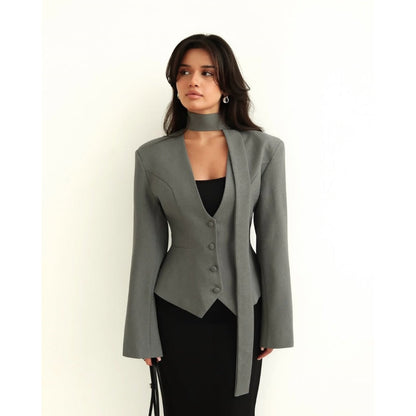 Long Sleeve Blazer Jacket with Scarf for Women, Rosella