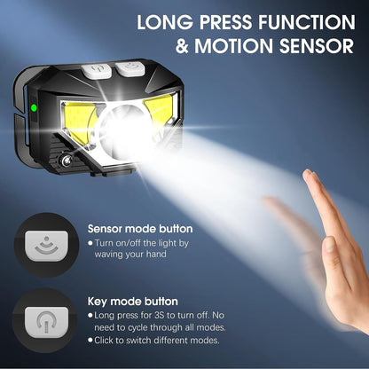 Ultra-Bright LED Rechargeable Headlamp Flashlight, Waterproof with Motion Sensor, 2-Pack