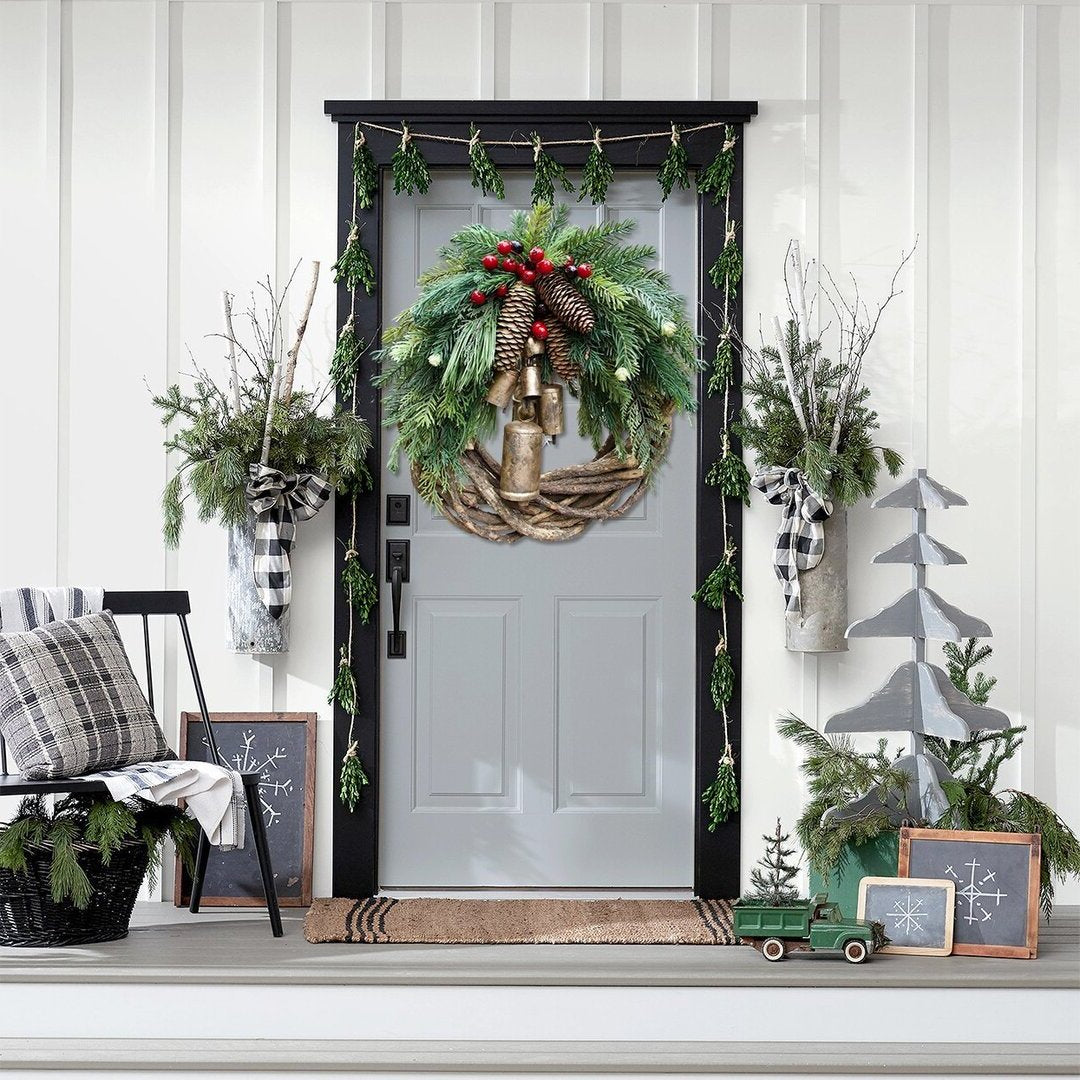 Farmhouse Christmas Wreath, Boho Style Holiday Decor