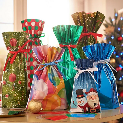 Christmas Gift Bags, Drawstring Design, Set of 15