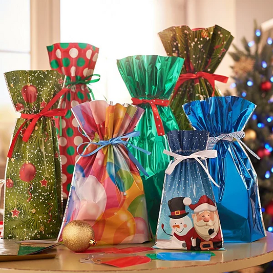 Christmas Gift Bags, Drawstring Design, Set of 15