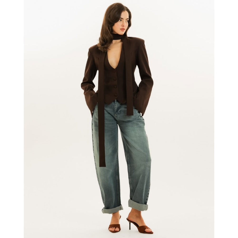 Long Sleeve Blazer Jacket with Scarf for Women, Rosella