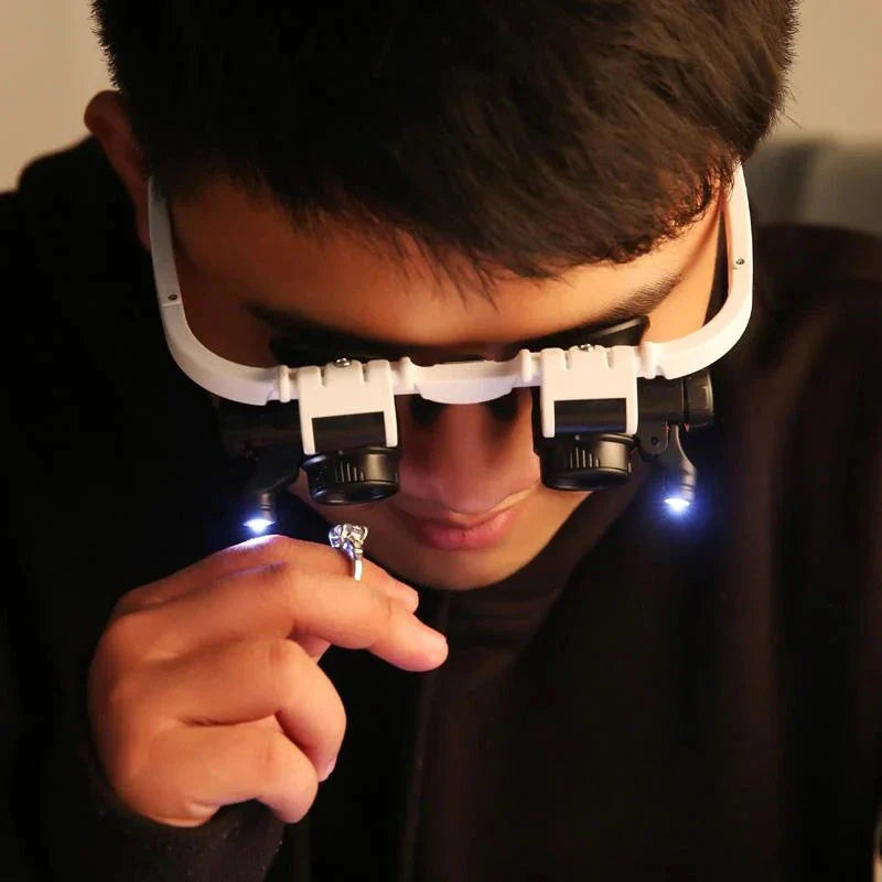 LED Glasses Magnifier, 8x 15x 23x Magnification Options