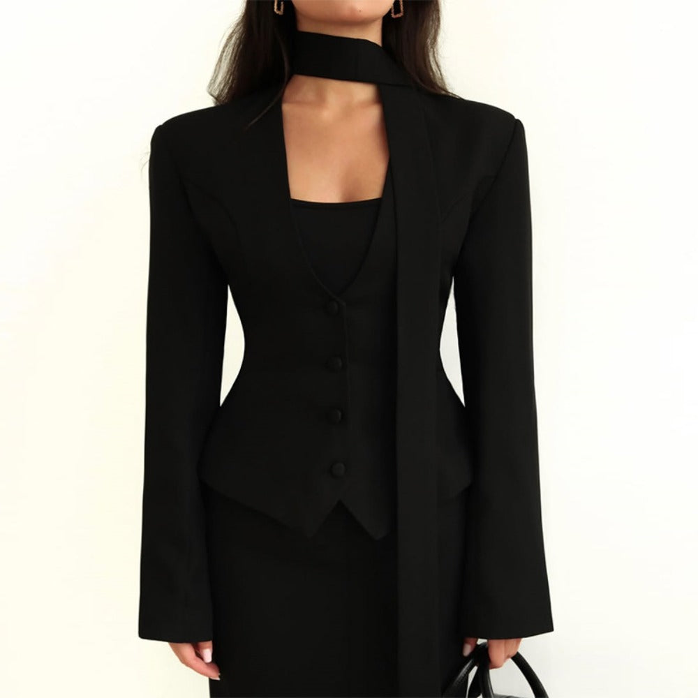 Long Sleeve Blazer Jacket with Scarf for Women, Rosella