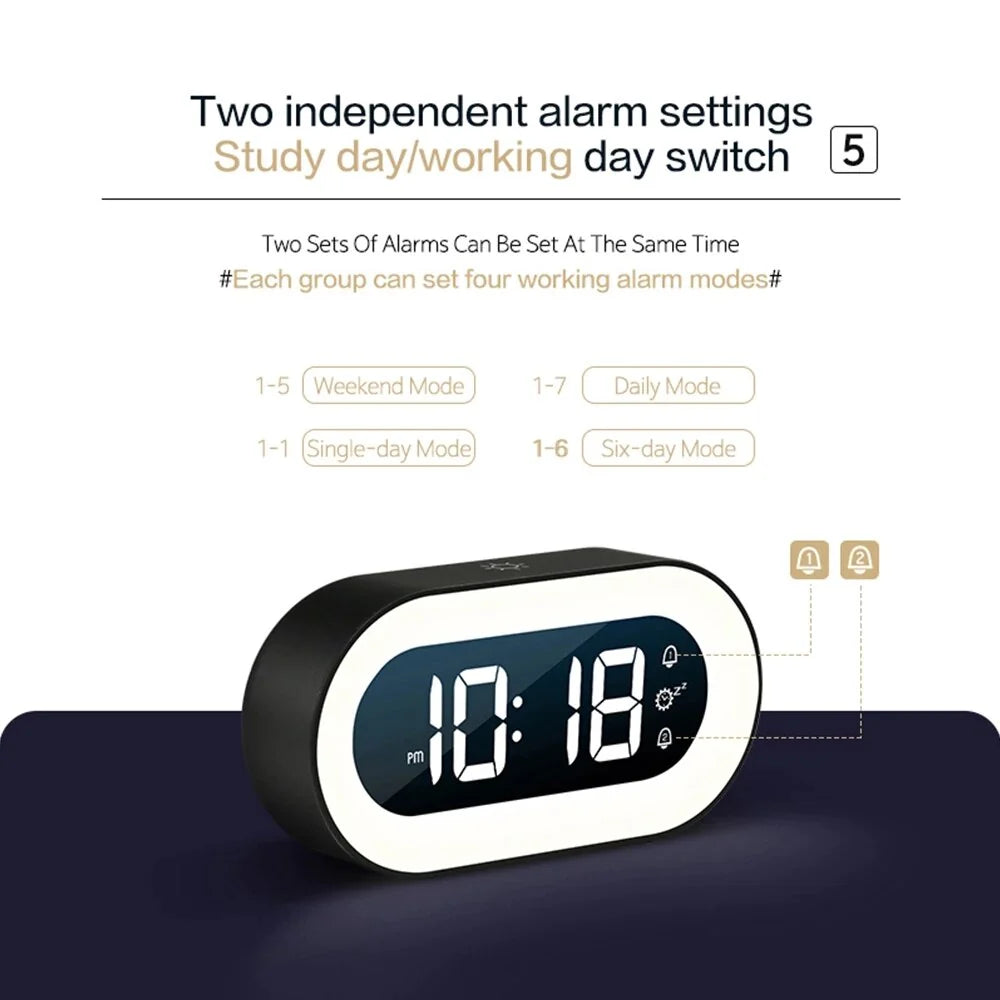 Gentle Light Alarm Clock with Gradual Brightness and Snooze Function
