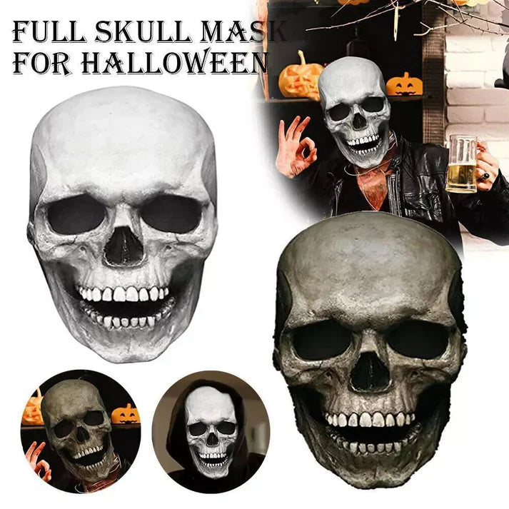 Realistic Full Head Skull Mask, Movable Jaw Human Skeleton Mask for Halloween Party