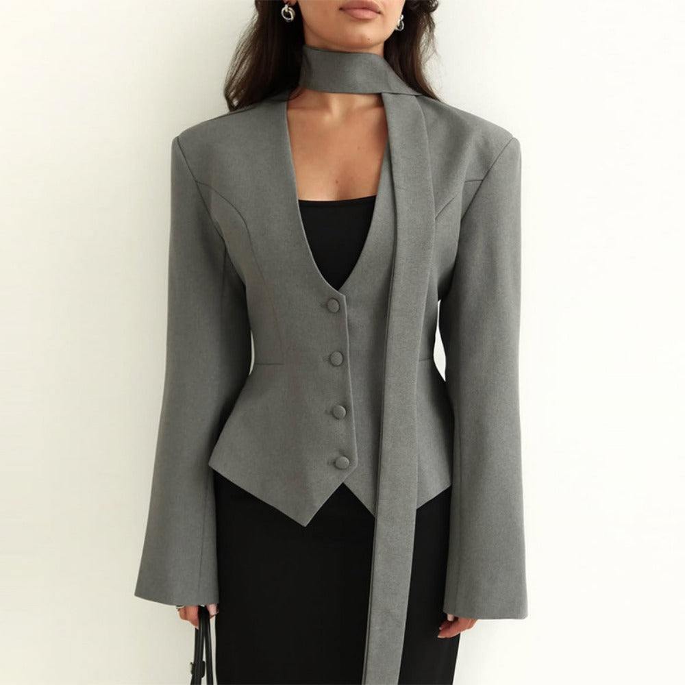 Long Sleeve Blazer Jacket with Scarf for Women, Rosella