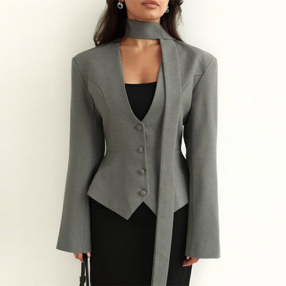 Long Sleeve Blazer Jacket with Scarf for Women, Rosella