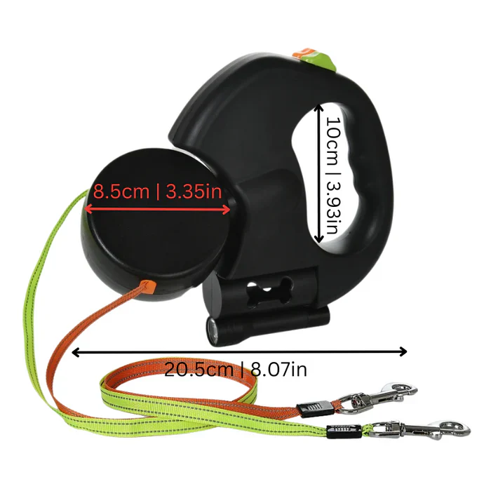 Dual Dog Leash with Tangle-Free Design, LED Light and 360-Degree Swivel