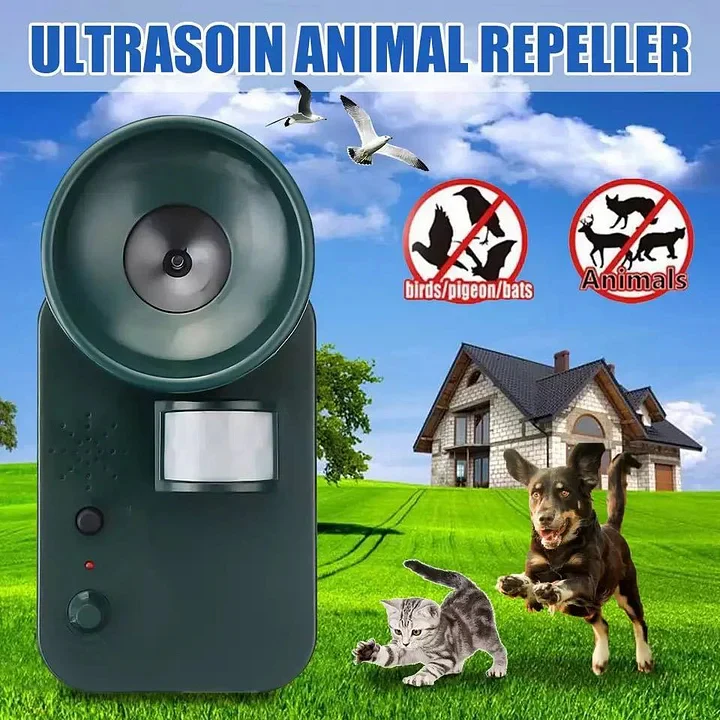 9V DC Ultrasonic Cordless Pest Repeller for Outdoor Use, Covers 5000 Sq Ft