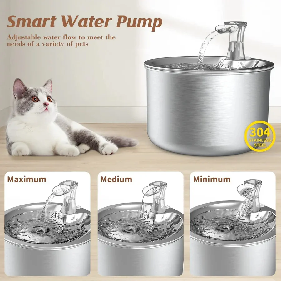 Stainless Steel Cat Water Fountain with Filter and Sensor System