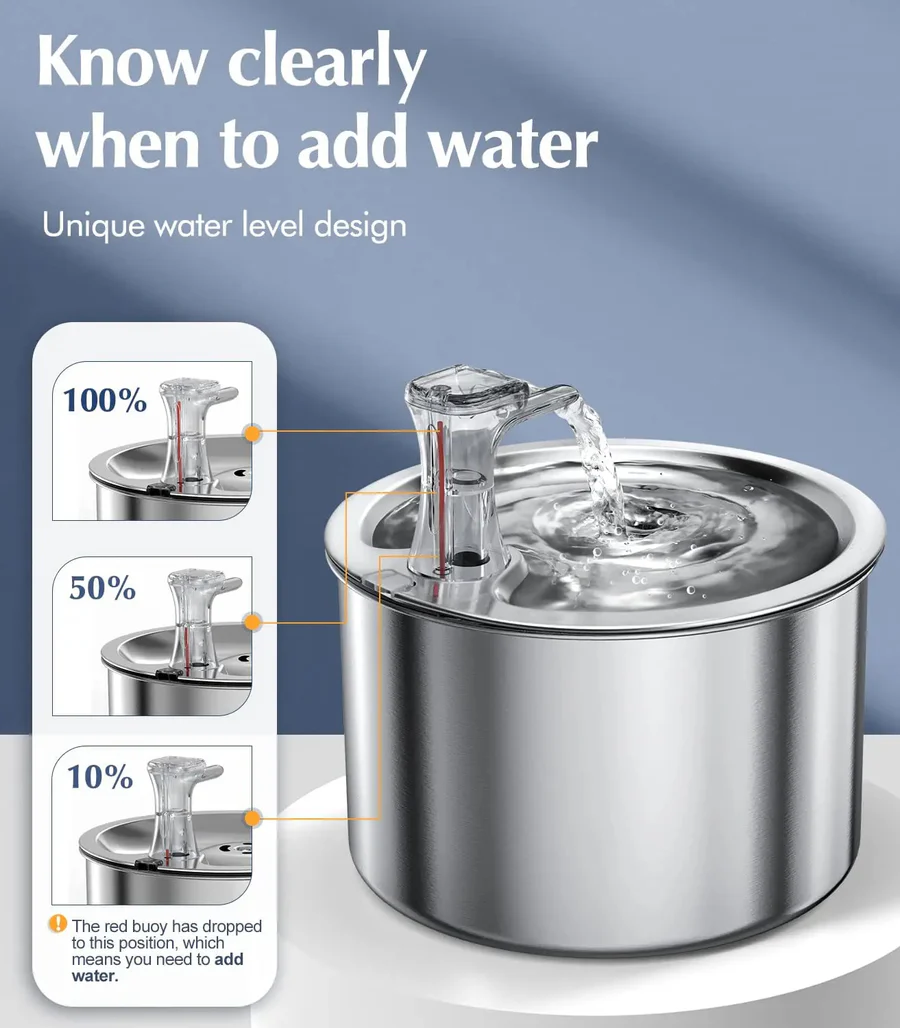 Stainless Steel Cat Water Fountain with Filter and Sensor System