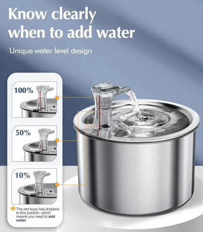 Stainless Steel Cat Water Fountain with Filter and Sensor System