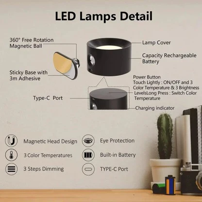 Rechargeable Wall Light with 360-Degree Rotation