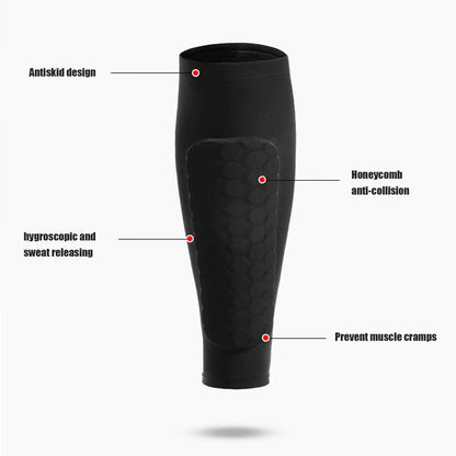 Soccer Shin Guards with Honeycomb Padding and Low-Profile Sleeve, Breathable Fabric, M-XL