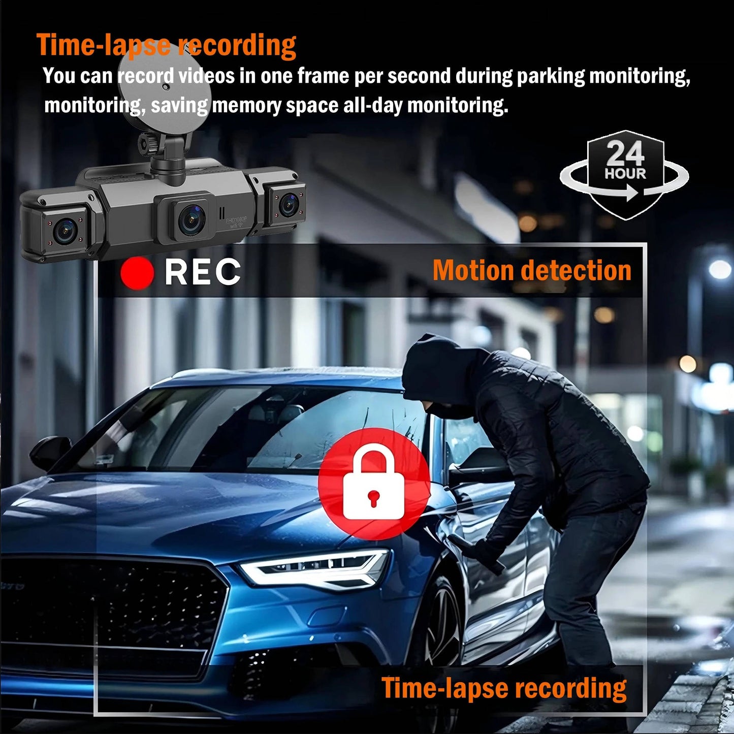 Wireless Car Dash Cam with Front and Rear Cameras, Night Vision