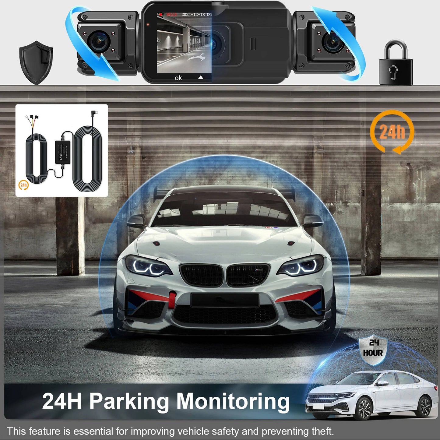 Wireless Car Dash Cam with Front and Rear Cameras, Night Vision