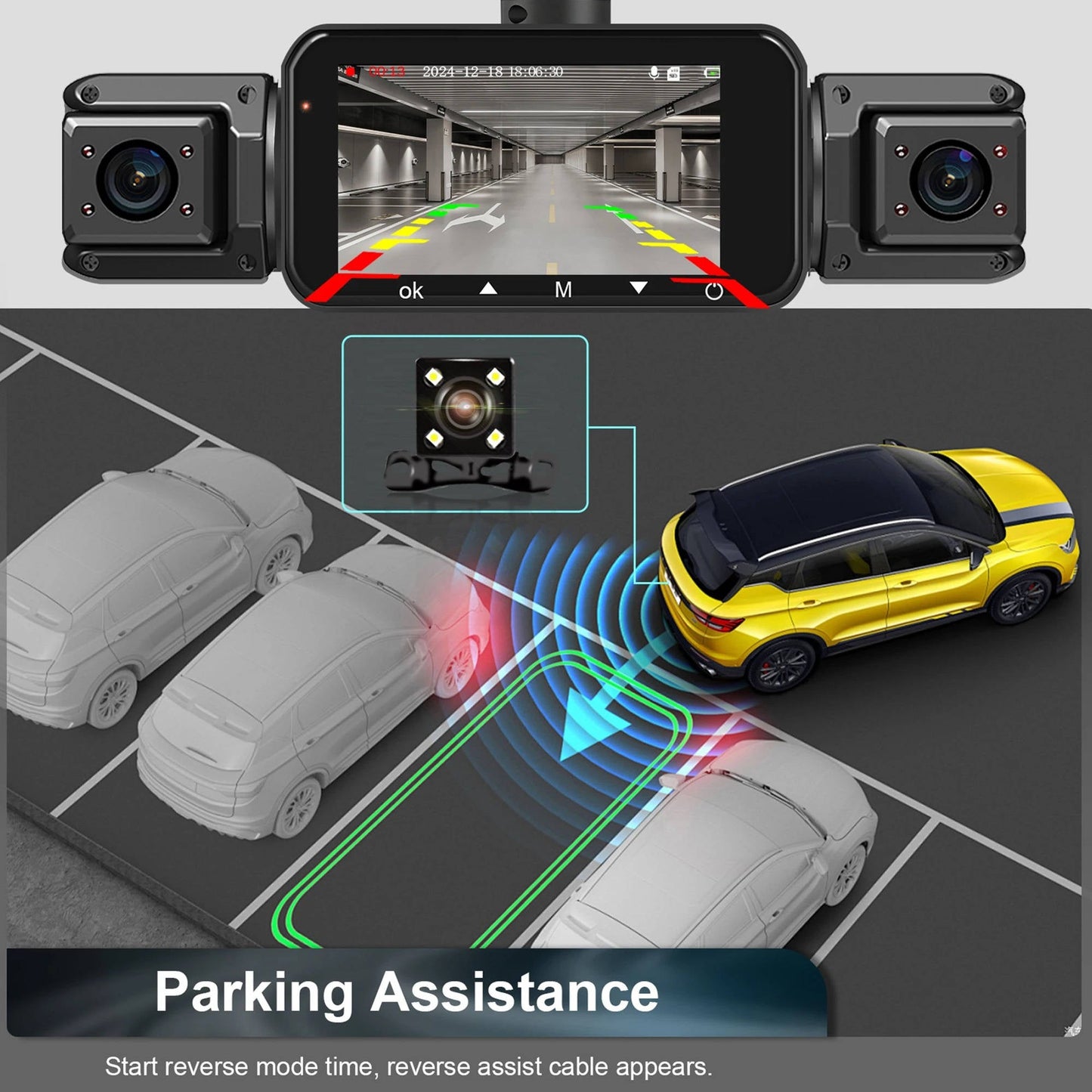 Wireless Car Dash Cam with Front and Rear Cameras, Night Vision