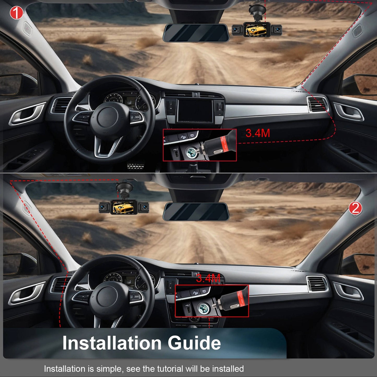 Wireless Car Dash Cam with Front and Rear Cameras, Night Vision