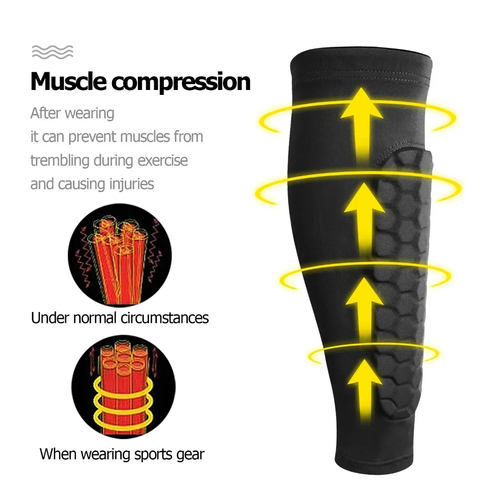 Soccer Shin Guards with Honeycomb Padding and Low-Profile Sleeve, Breathable Fabric, M-XL