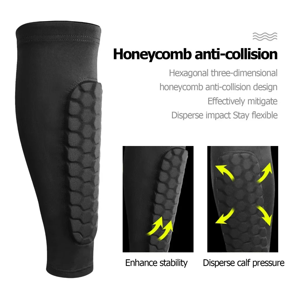 Soccer Shin Guards with Honeycomb Padding and Low-Profile Sleeve, Breathable Fabric, M-XL